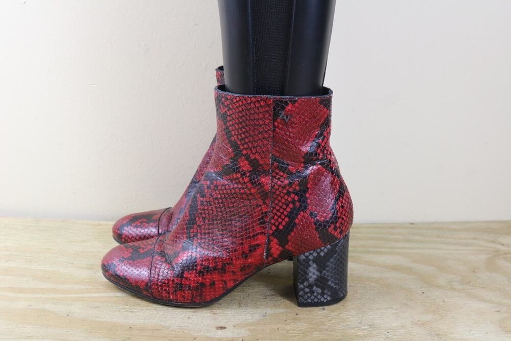 Zadig and Voltaire Boots 39 Red Black Leather Snake Skin Ankle Shoes Italy